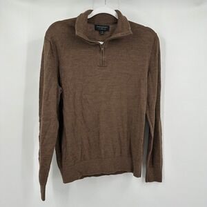 Banana Republic Mens Old Money Sweater Size M Merino Wool Brown Quarter Zip